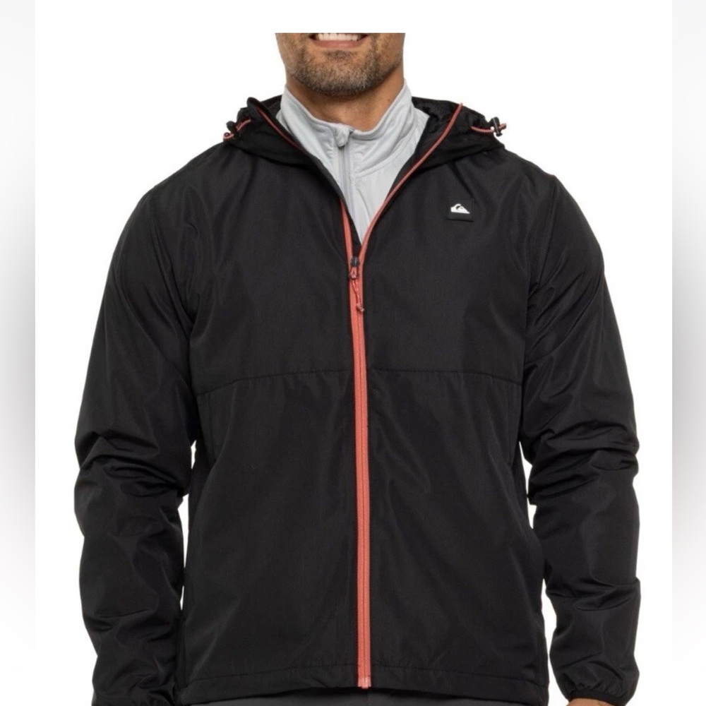 Quiksilver Men's Black Windbreaker with Red Zipper